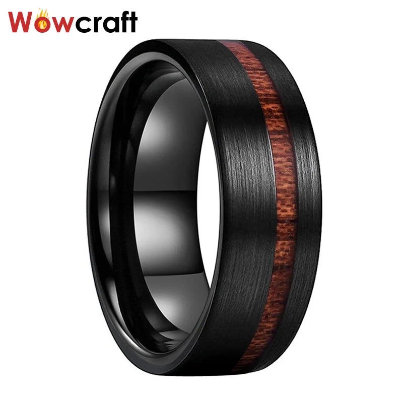 8mm Koa Wood Inlay Tungsten Carbide Wedding Bands