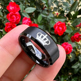 8mm Laser Engraved Tungsten Carbide Wedding Band Matte Finish Beveled Edges