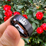 8mm Laser Engraved Tungsten Carbide Wedding Band Matte Finish Beveled Edges