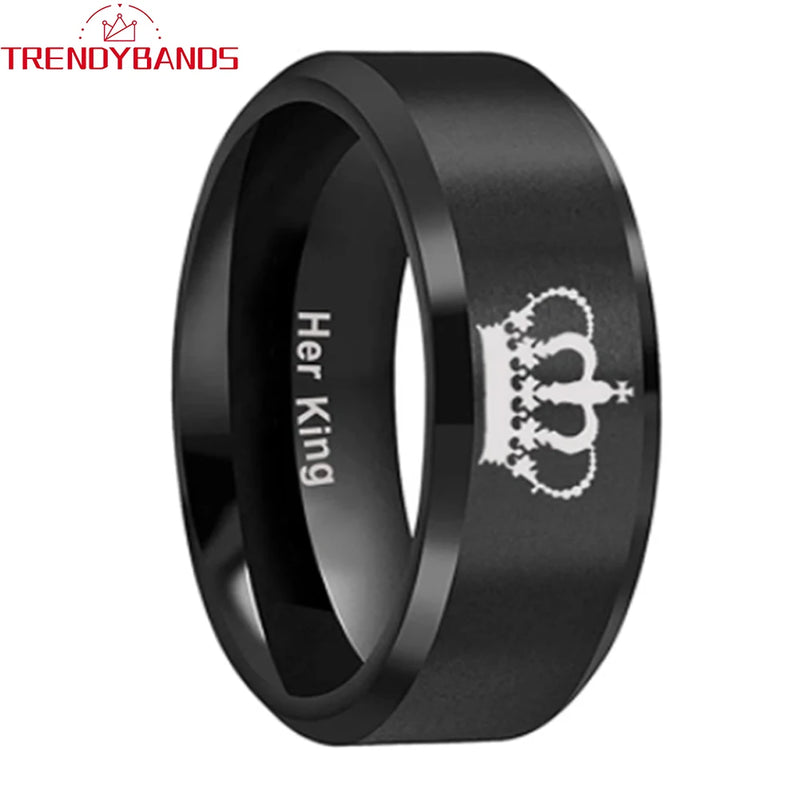 8mm Laser Engraved Tungsten Carbide Wedding Band Matte Finish Beveled Edges
