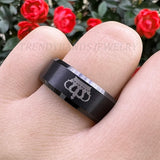 8mm Laser Engraved Tungsten Carbide Wedding Band Matte Finish Beveled Edges