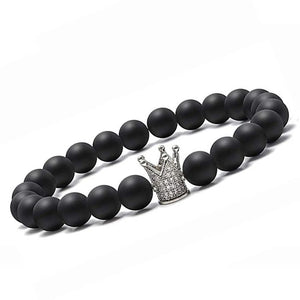 8mm Matte Howlite Couples Bracelets CZ Crown King Queen Natural Stone Bracelets
