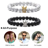 8mm Matte Howlite Couples Bracelets CZ Crown King Queen Natural Stone Bracelets