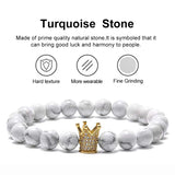 8mm Matte Howlite Couples Bracelets CZ Crown King Queen Natural Stone Bracelets