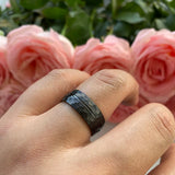 8mm Hammered Tungsten Carbide Ring Wedding Band Brushed Finish
