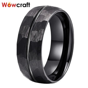 8mm Hammered Tungsten Carbide Ring Wedding Band Brushed Finish