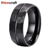 8mm Hammered Tungsten Carbide Ring Wedding Band Brushed Finish
