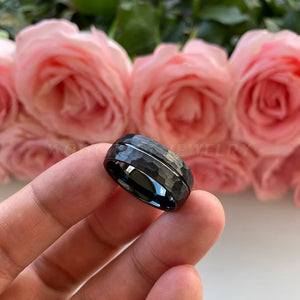 8mm Hammered Tungsten Carbide Ring Wedding Band Brushed Finish