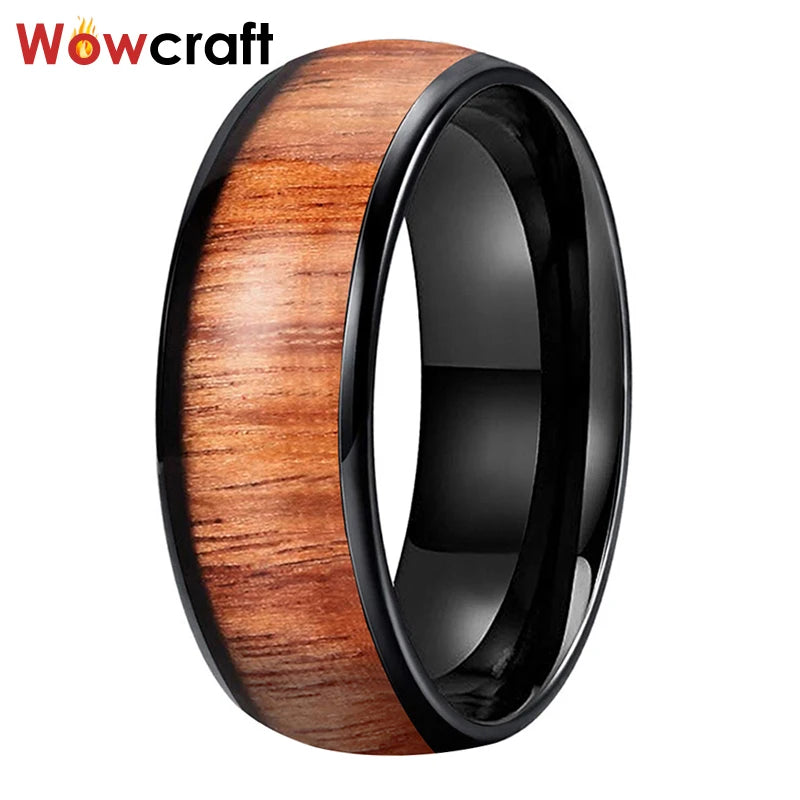 8mm Tungsten Carbide Wood Inlay Wedding Band Logo Engraving