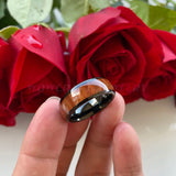 8mm Tungsten Carbide Wood Inlay Wedding Band Logo Engraving