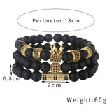 8mm Stone Bracelet Set Homme Crown Beaded Bracalet Men Women