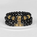 8mm Stone Bracelet Set Homme Crown Beaded Bracalet Men Women