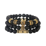 8mm Stone Bracelet Set Homme Crown Beaded Bracalet Men Women