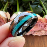 Tungsten Carbide Ring with Turquoise Koa Wood Inlay - Comfort Fit