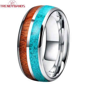 Tungsten Carbide Ring with Turquoise Koa Wood Inlay - Comfort Fit