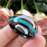 Tungsten Carbide Ring with Turquoise Koa Wood Inlay - Comfort Fit