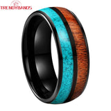 Tungsten Carbide Ring with Turquoise Koa Wood Inlay - Comfort Fit