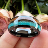 Tungsten Carbide Ring with Turquoise Koa Wood Inlay - Comfort Fit