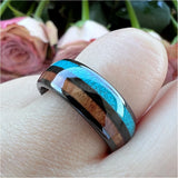 Tungsten Carbide Ring with Turquoise Koa Wood Inlay - Comfort Fit
