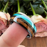 Tungsten Carbide Ring with Turquoise Koa Wood Inlay - Comfort Fit
