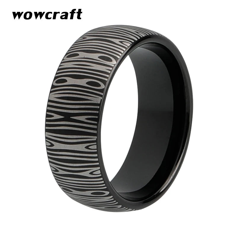 8mm Tungsten Carbide Ring Damascus Engraved Jewelry Rings