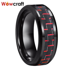8mm Tungsten Carbide Ring Red Carbon Fiber Inlay Wedding Band