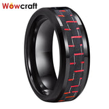 8mm Tungsten Carbide Ring Red Carbon Fiber Inlay Wedding Band