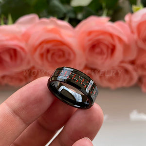 8mm Tungsten Carbide Ring Red Carbon Fiber Inlay Wedding Band