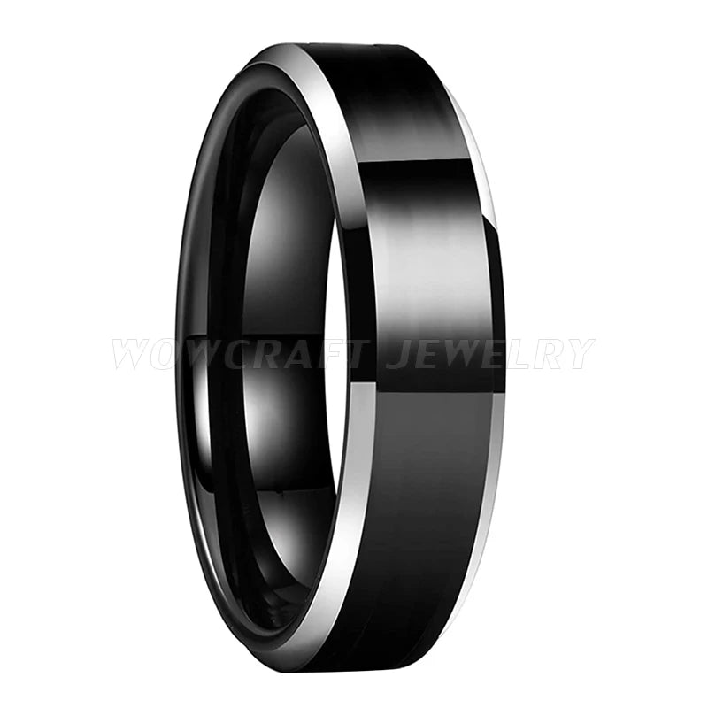 Tungsten Carbide Wedding Band Beveled Edges Comfort Fit