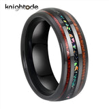 Tungsten Carbide Wedding Rings with Opal/Hawaii Koa Wood Inlay