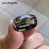 Tungsten Carbide Wedding Rings with Opal/Hawaii Koa Wood Inlay