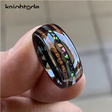 Tungsten Carbide Wedding Rings with Opal/Hawaii Koa Wood Inlay