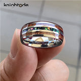 Tungsten Carbide Wedding Rings with Opal/Hawaii Koa Wood Inlay
