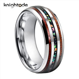 Tungsten Carbide Wedding Rings with Opal/Hawaii Koa Wood Inlay