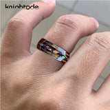 Tungsten Carbide Wedding Rings with Opal/Hawaii Koa Wood Inlay