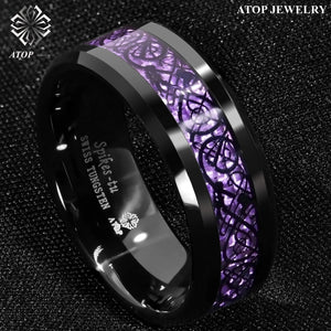 8mm Tungsten Purple Carbon Fiber Band Ring Jewelry