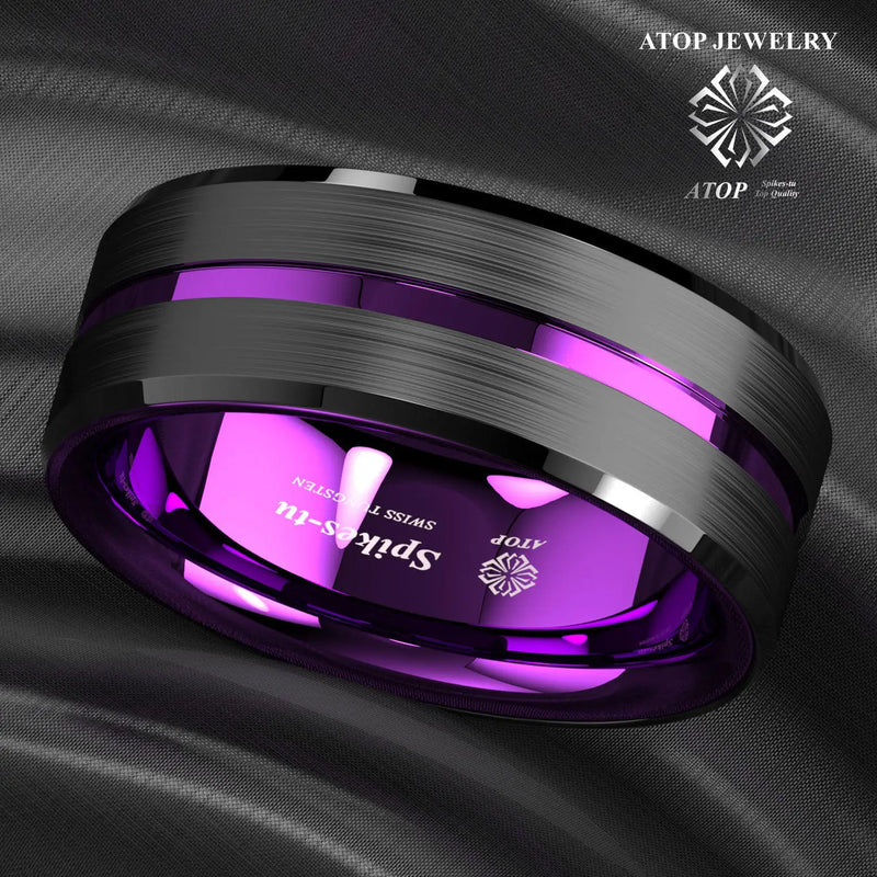 8mm Tungsten Ring Hammered Brushed Wedding Band Men Jewelry