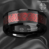 8mm Tungsten Ring Red Celtic Dragon carbon fibre Ring Jewelry