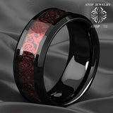 8mm Tungsten Ring Red Celtic Dragon carbon fibre Ring Jewelry