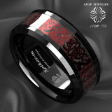 8mm Tungsten Ring Red Celtic Dragon carbon fibre Ring Jewelry