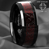 8mm Tungsten Ring Red Celtic Dragon carbon fibre Ring Jewelry