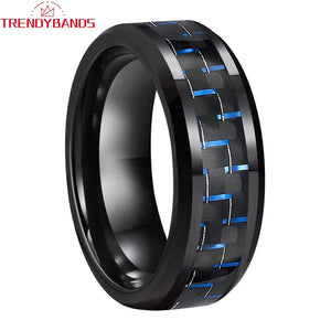 8mm Tungsten Ring Beveled Edges Carbon Fiber Inlay Polished Finish