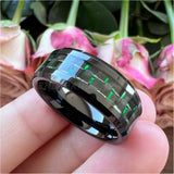 8mm Tungsten Ring Beveled Edges Carbon Fiber Inlay Polished Finish