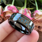 8mm Tungsten Ring Beveled Edges Carbon Fiber Inlay Polished Finish