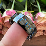 8mm Tungsten Ring Beveled Edges Carbon Fiber Inlay Polished Finish