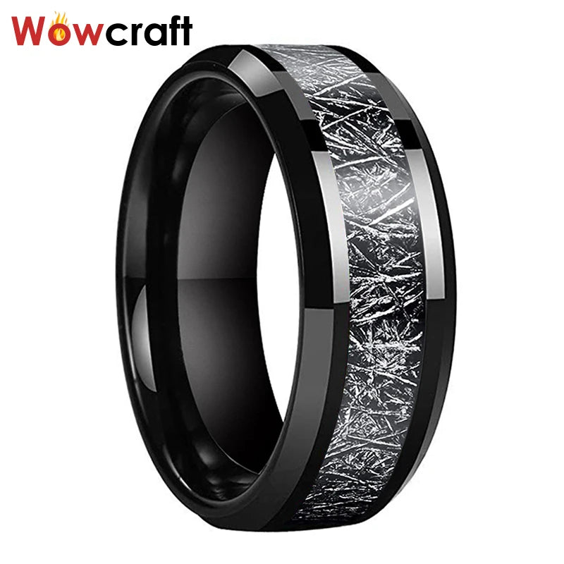 8mm Tungsten Meteorite Inlay Wedding Band