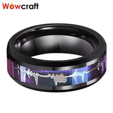 8mm Tungsten Ring with ECG Wave Inlay & Beveled Edges