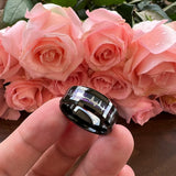 8mm Tungsten Ring with ECG Wave Inlay & Beveled Edges