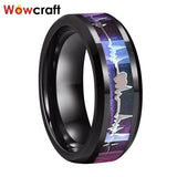 8mm Tungsten Ring with ECG Wave Inlay & Beveled Edges