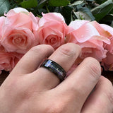 8mm Tungsten Ring with ECG Wave Inlay & Beveled Edges